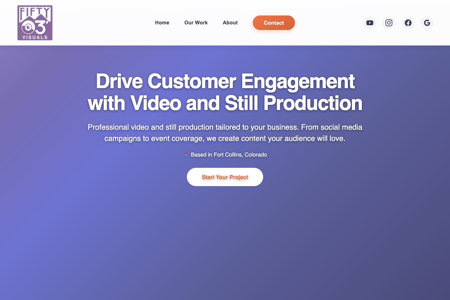 Fifty03 Visuals production homepage, captured 2026-10-12