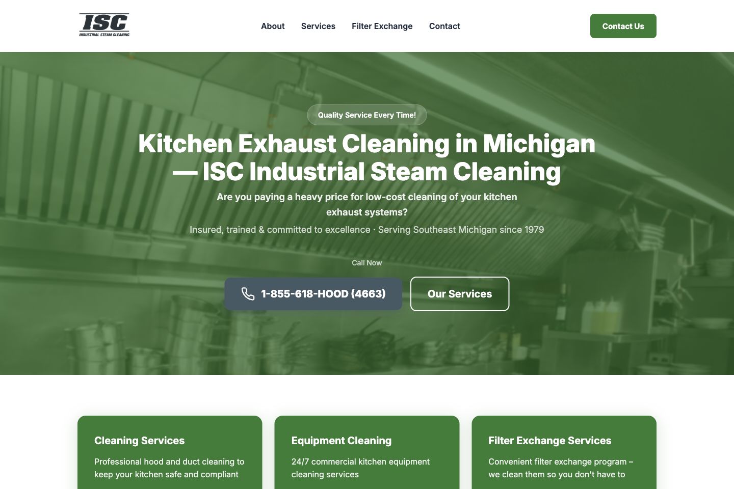 Industrial Steam Cleaning production homepage, captured 2026-10-12