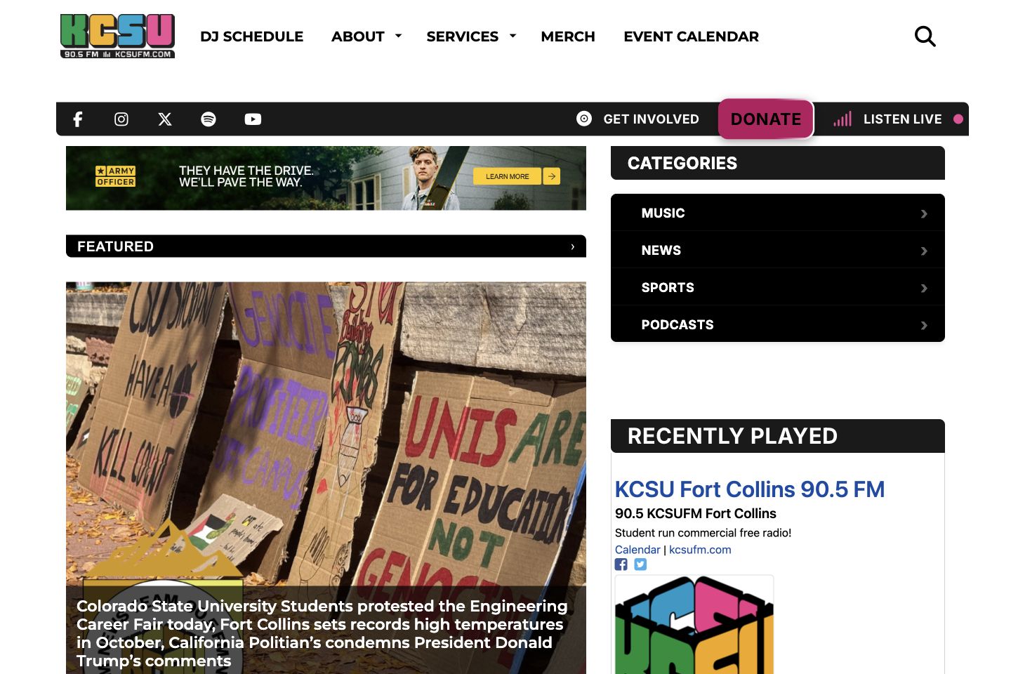 KCSU 90.5 FM production homepage, captured 2026-10-12